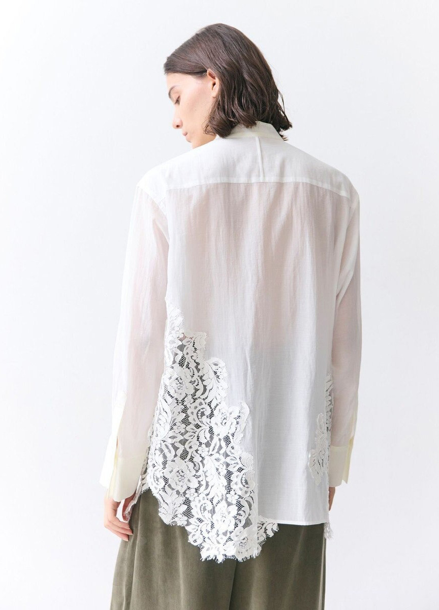 蕾絲拼接立領襯衫